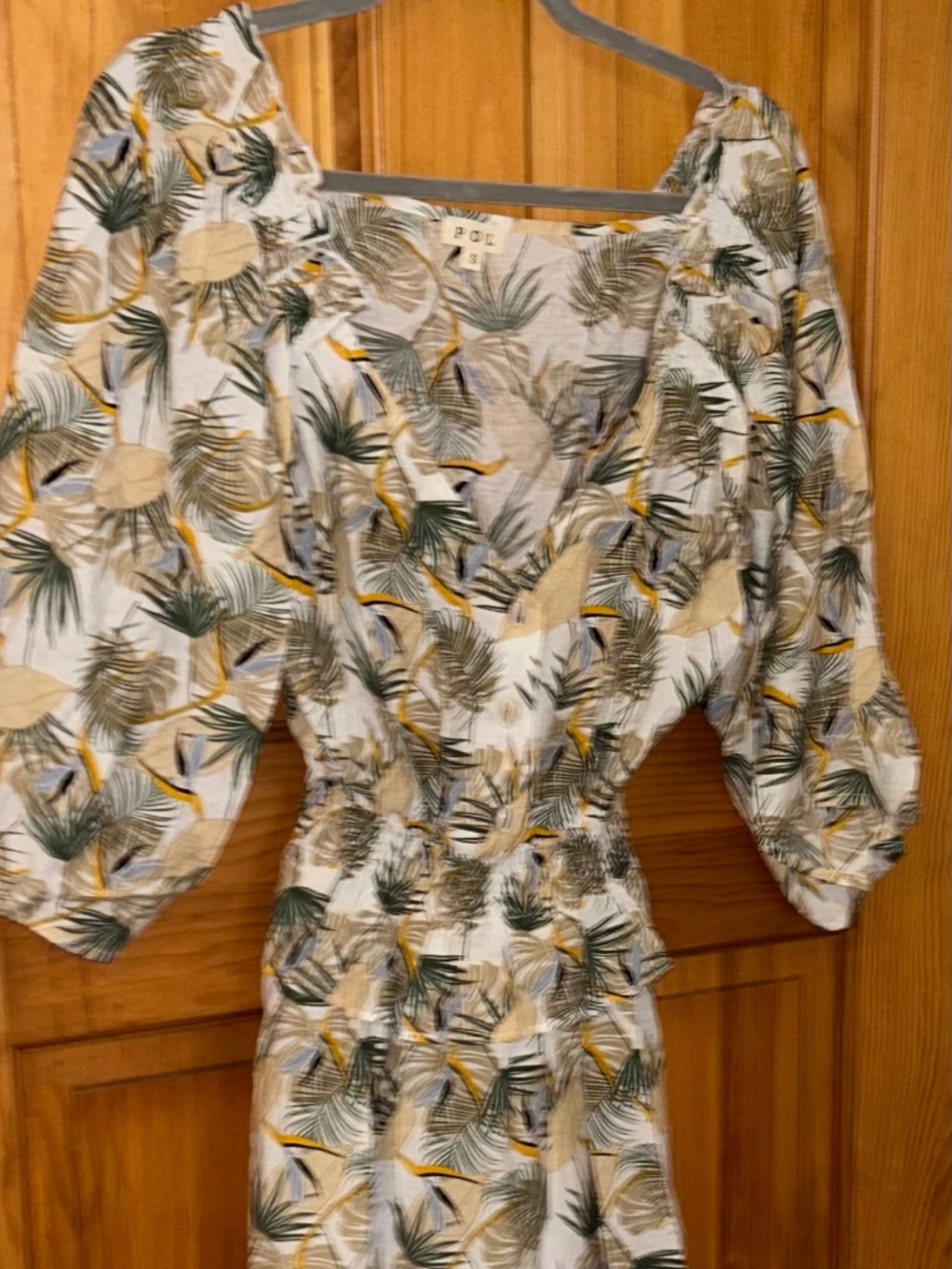 NWT Pol Size Small Palm Leaf Seashell Buttons Ruffles Mini Dress